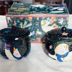 Festive Snowman Ceramic Candle Jars - Black
